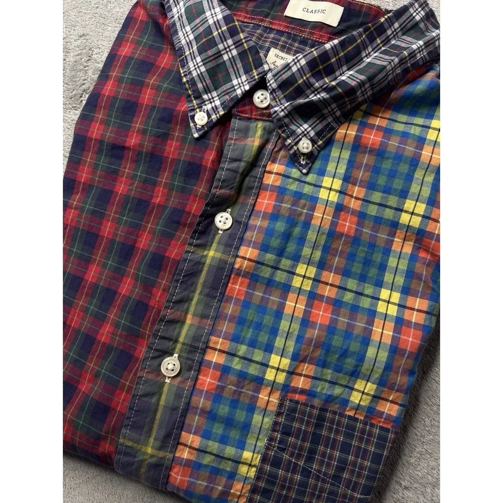 J Crew Shirt Men Xl Patchwork Plaid Short Sleeve Button Down Colorblock Cotton